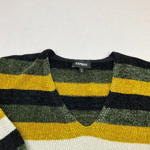 Express Womens Cozy Sweater Striped V-Neck Knit Stretch Pullover 3/4 Sleeve XS - Picture 3 of 11